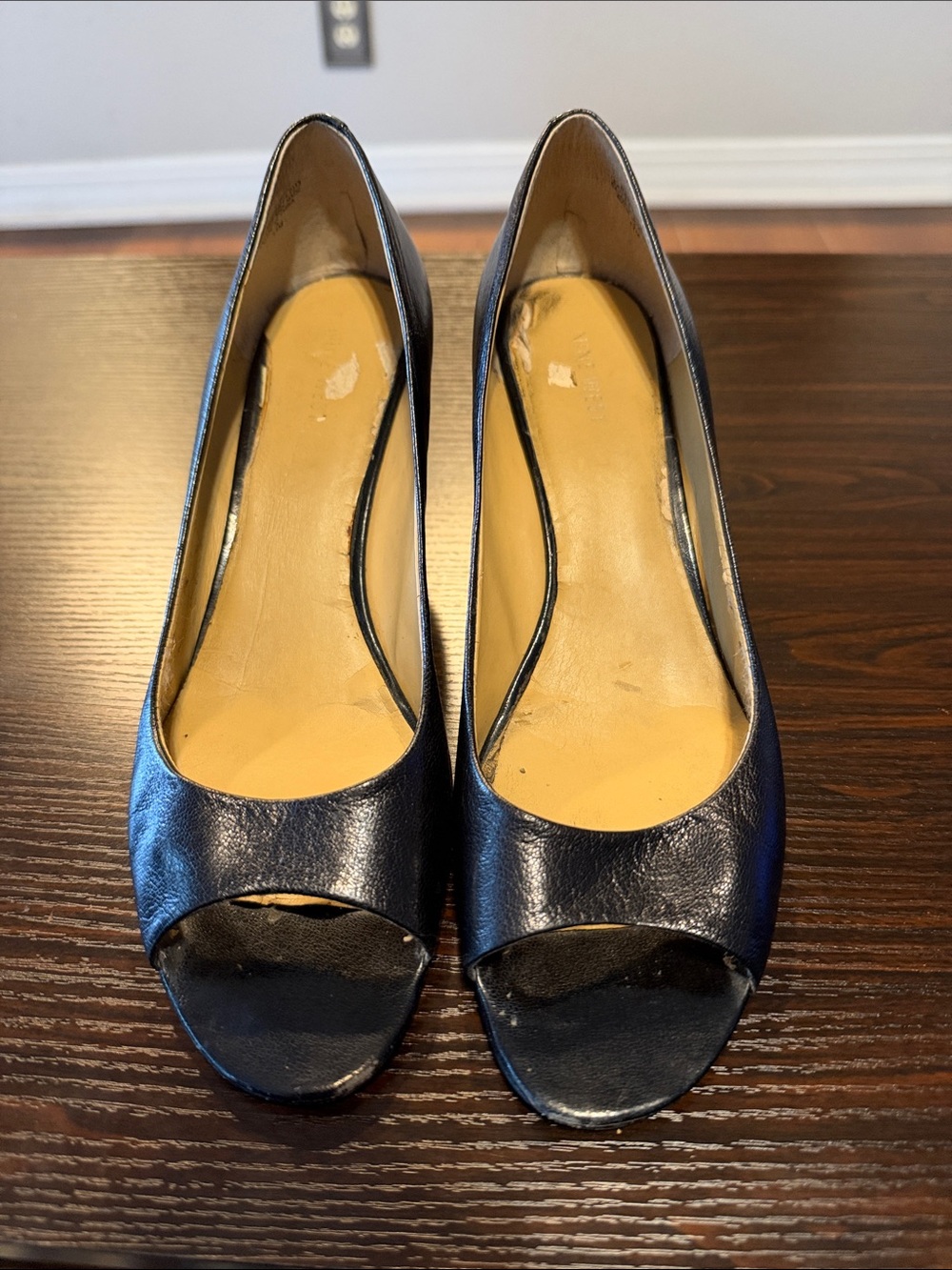 Nine West Women’s Black Peep-Toe Leather Wedges - Classic Work & Dress Heels